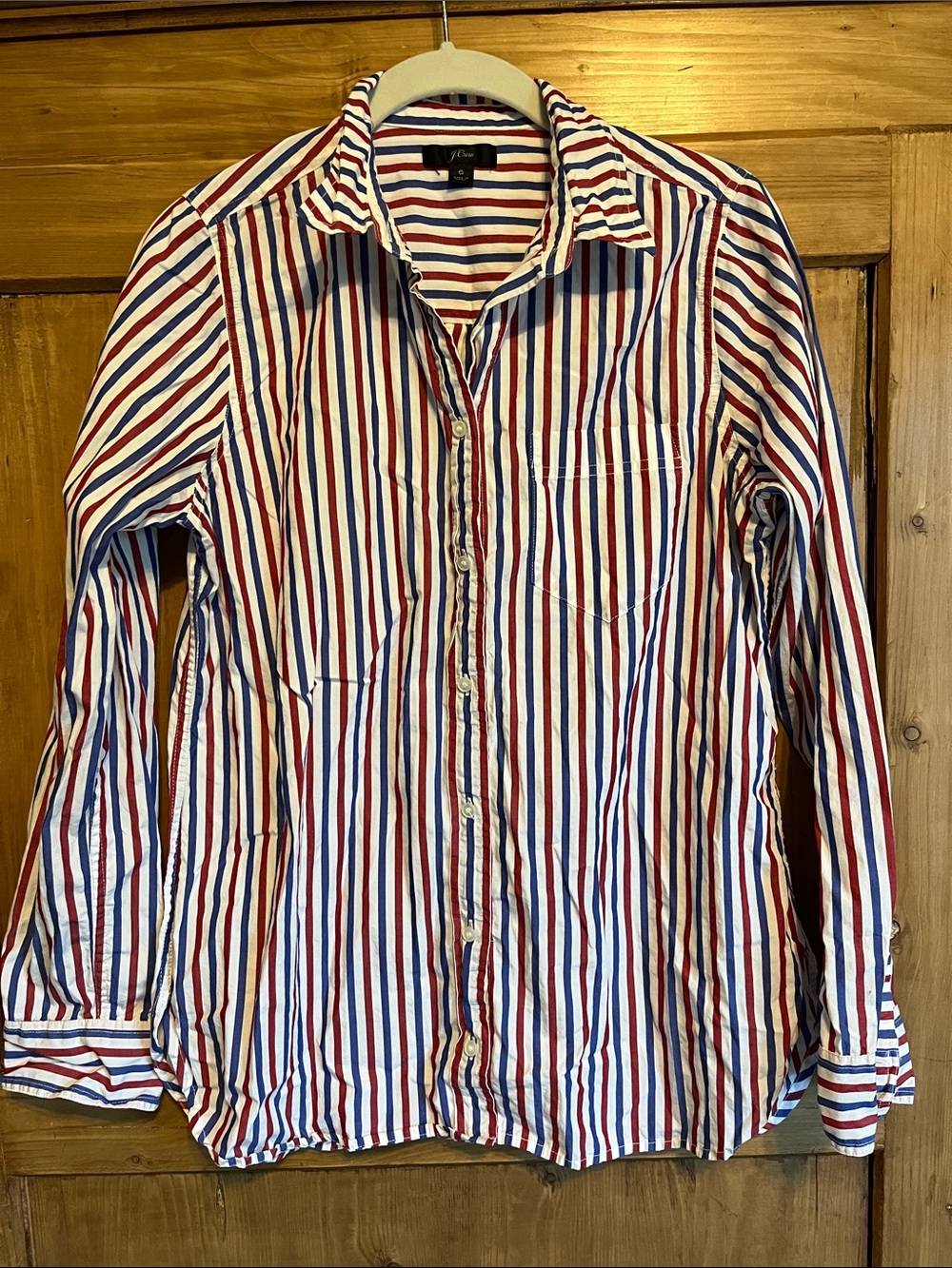 J. Crew Women’s Red, Blue & White Striped Button-Down Shirt
